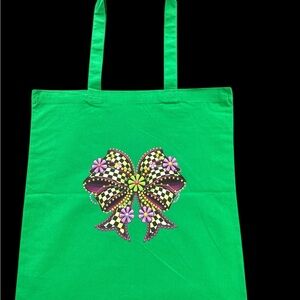 Green Tote Bag with Decorative Bow